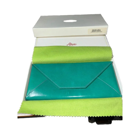 New in Box Abas Sea Green Leather Travel Envelope - Picture 1 of 7